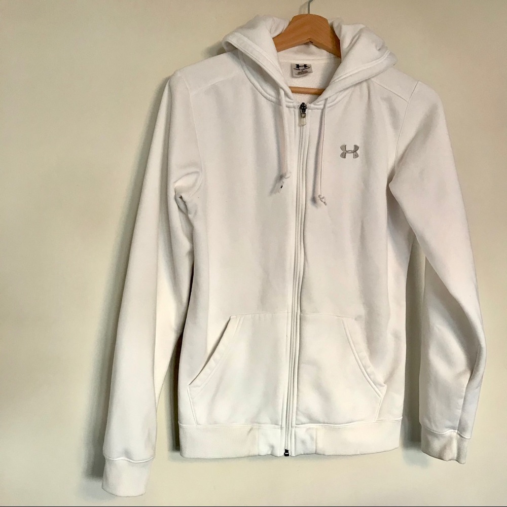 Under Armour White Hooded Zip Up Jacket Size Med